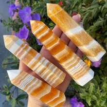 1pc Natural Yellow Calcite Crystal Tower - Elegant Obelisk Point With Golden-Yellow To White Marbling, Polished Smooth Facets For Home Office Decor, Meditation Altar, St. Patrick's Day Easter Mardi Gras Decoration, Spiritual Stone Gift