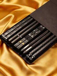 5Pairs Reusable Durable Sushi Chopsticks Chopstick Alloy Chinese Chopstick Plastic Chopstick Kitchen Tableware Set(5 Pairs Black MixC)