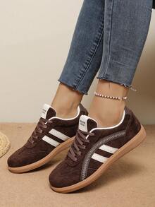 Women's Colorblock Striped Casual Sneakers, Women's High Platform Non-Slip Rubber Sole, High-Quality Comfortable Casual Sports Tennis Shoes, Suitable For Students And College Daily Use, All Seasons