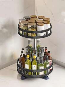 2 Tier/3 Tier - Metal Lazy Wheel With Adjustable Height For Cabinets, Tableware Room, And Kitchen Countertops, Multi Functional Rotating Seasoning Storage Rack, Circular Seasoning Rack, Kitchen Oil, Salt, Sauce, Vinegar Storage Rack - Multicolor - View 17