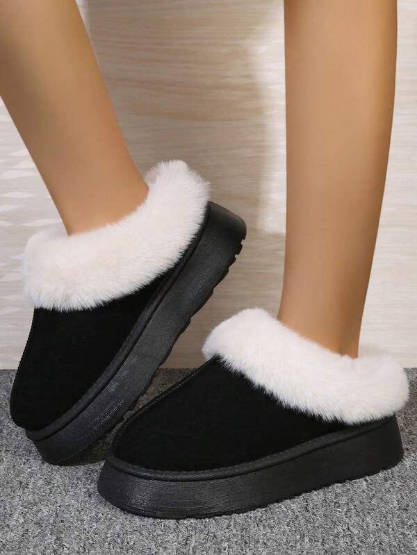 1 Pair New Thickened Plush Women's Warm Shoes, Thick Sole Slip-On Snow Boots, Flat Non-Slip Women's Warm Boots