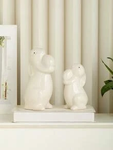 Figura de cerámica minimalista y moderna de un conejito - Lindo ornamento de cerámica de conejo blanco y rosa, ideal para decoración del hogar, centro de mesa, boda, fiesta, festival y regalo festivo