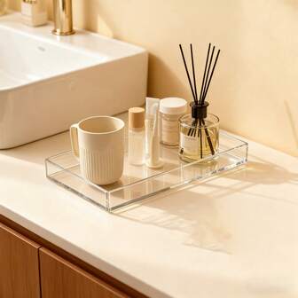 1 件亚克力浴室梳妆台托盘，透明多用途浴室/厨房收纳整理托盘，用于香水、肥皂、珠宝、餐具，防霉、防水、易于清洁