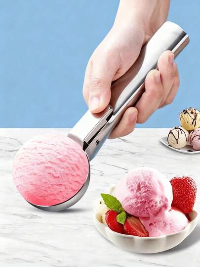 [Buy One And Get One Free]1PC Ice Cream Scoop With Trigger Release, Ice Cream Scooper Stainless Steel, Professional Ice Cream Spoon, Comfortable Handle, Get Perfect Shape Scoops, Perfect For Hard Gelato, Frozen Yogurt, Cookie Dough