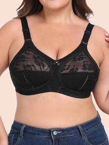 1 pieza Sujetador inalámbrico ultra fino de encaje para mujer, estilo minimalista sexy y transpirable, talla grande para dormir, usar en casa, oficina y exteriores - Negro - Ver 10