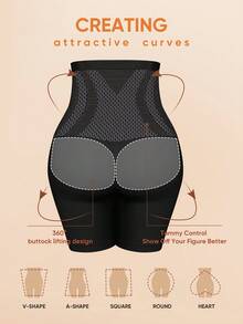 Black High-Waist Tummy Shaper For Plus Size, Short Cut Design For Daily, Office, Or Workout Wear, Stays In Place Without Pinching - màu đen - Xem 5