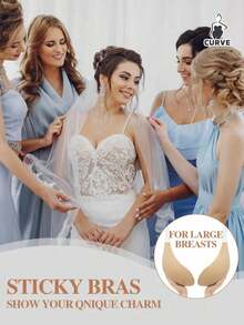 1件装加大码女士隐形无肩带文胸，提拉丰胸，适合大胸女性，隐形弹力带无肩带设计，自粘式隐形无肩带款式，适用于婚纱/礼服、露背装、吊带裙、紧身裙、薄纱上衣、吊带套装、新娘送礼会、旅行等场合。 - 彩色 - 查看 6