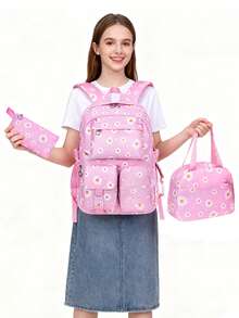 Set di zaino con stampa a margherite, adatto per scuola, pendolarismo, viaggio, design a tie-dye e fiocco di neve. Zaino, casual, unico