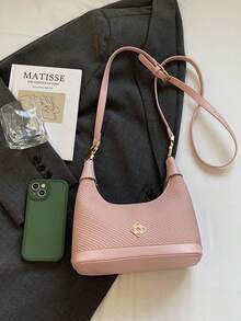 Nuevo bolso de moda de unicolor Joker de tela impermeable de PU, con diseño de decoración de patrón de letras, apertura y cierre con cremallera, bolsos cuadrados, bolsos burdeos, con diseño de decoración de colgante, se puede colgar, adecuado para ir de compras.