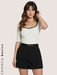 Women's Slim Short Sleeve Sweetheart Neckline Summer Blouse - trắng - Xem 1