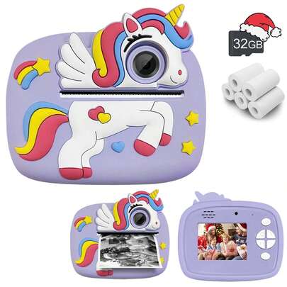 New Pony Instant Print Camera Can Take Photo Print Photo Viedo Delay Shooting 16X HD Print Camera Suitable 3-12Years Boys Girls Birthday Festival Christmas Gift, Comes With 32G SD Card