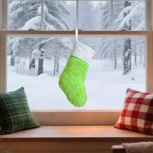 Calcetines navideños, bolsas de dulces con patchwork de peluche, decoración colgante para fiestas navideñas - Verde - Ver 3