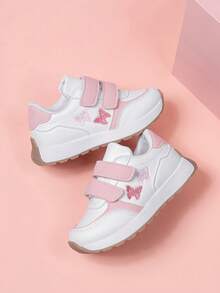 1 Pair Girls' Vintage Style Butterfly Embroidered Contrast Color Anti-Slip Durable Shoes, Suitable For Spring, Summer, Autumn And Winter - White - View 2
