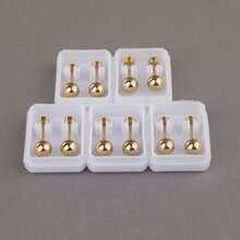 1 Pair Of Men's 316L Titanium Steel Gold Shiny Round Ball Earrings, Ultra Shiny Hypoallergenic Threaded Ear Clips - 金色 - 查看 2