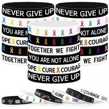 42Pcs Halloween Silicone Bracelets Halloween Favors Supplies Rubber Wristbands Party Goodie Bag Stuffers Fillers Decorations Accessories 6 Designs - Cancer Awareness Style - View 1