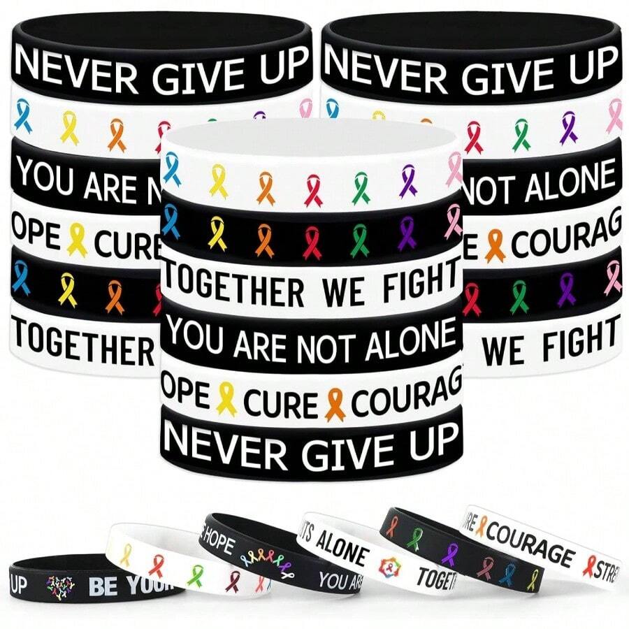 42Pcs Halloween Silicone Bracelets Halloween Favors Supplies Rubber Wristbands Party Goodie Bag Stuffers Fillers Decorations Accessories 6 Designs - Cancer Awareness Style - View 1