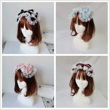 ​​Tea Party Confession Handmade Lace KC Lolita Big Bow Headband Lolita Daily Afternoon Tea Hair Accessory Best Friend Date Gift​​ - 酒紅色 - 查看 2