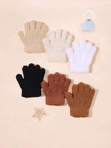 6 Pairs Of Fashionable Plush Five- Gloves, Suitable For Girls, Boys And Babies. Cute Plush Gloves That Can Be Hand-Washed. Suitable For Daily Wear. It's Very Warm Outside. A Mysterious Gift Prepared For A Family Gathering