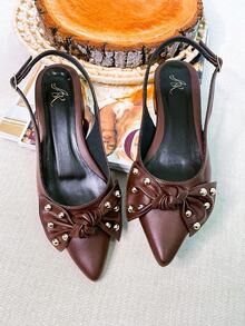 Slingback Open Heel Pumps With A Heel Below 3cm - Café-laço - View 6