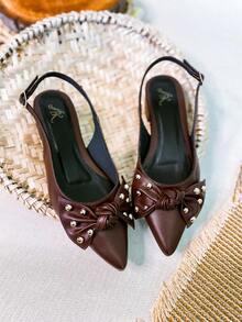 Slingback Open Heel Pumps With A Heel Below 3cm - Café-laço - View 5