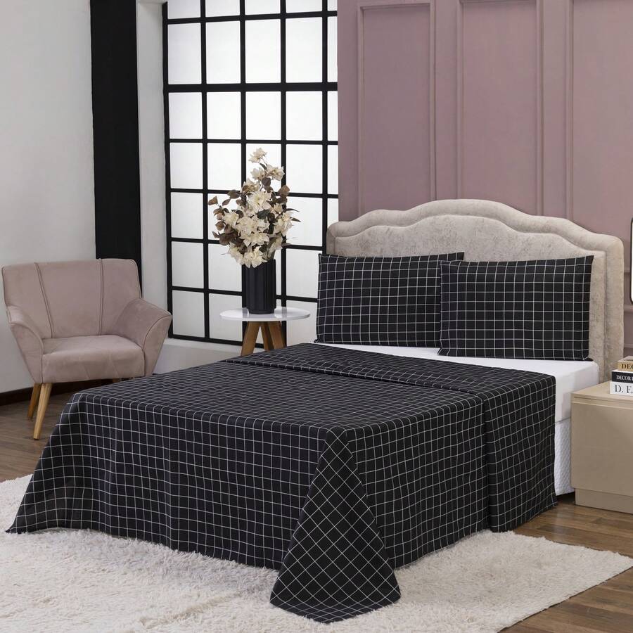 4-Piece Double Bed Sheet Set Percale 100% Cotton - CL16 - 查看 1