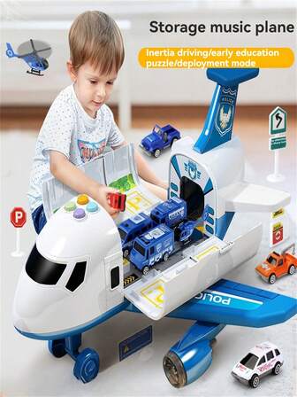 儿童弹射轨道+收纳惯性飞机合金车，音乐早教惯车模型，亲子互动男女益智玩具（配件、按钮、贴纸、颜色、款式随机）