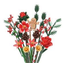 865pcs Christmas Flower Bouquet Building Blocks, Artificial Rose Flower Gothic Style Home Decor, DIY Assembly Toy, Christmas Holiday Gift, Creative Desktop Decoration, Ideal Gift For Friends And Loved Ones - Red - View 1