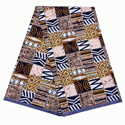 1pc Brown African Batik Printed Fabric, Double-Sided Geometric Print, African Clothing Fabric, Handmade DIY Fabric, Dress Fabric