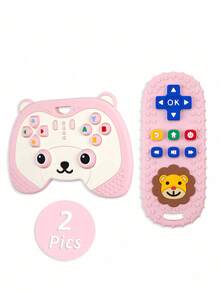 2pcs Set, Silicone Cartoon Bear Game Controller Teether Toys, Baby Soothing Teethers, Lion Pattern Silicone Simulated TV Remote Control Educational Teether Toys, Entertaining Gaming Controller Teether Toys, Perfect Sensory Chewing Toys For 0-3-6-12 Month Infants - Multicolor - View 5