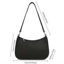 Bolso de hombro de PU para mujer con cremallera, elegante diseño de textura de superficie de color sólido, bolso informal para axilas - Negro - Ver 8