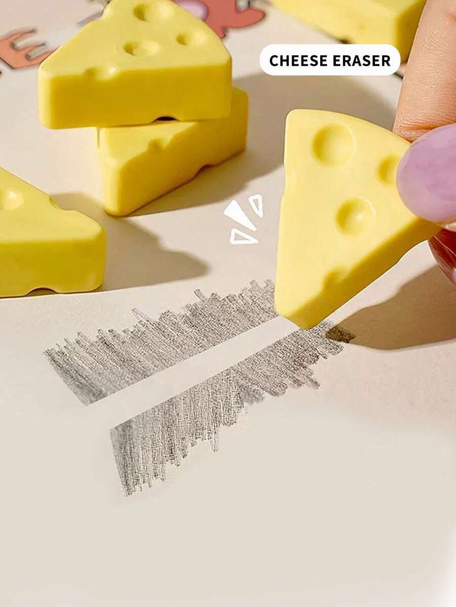 3pcs/7pcs Creative Yellow Cheese Erasers, Cute Cartoon Cheese Design Erasers, Clean Without Residue - Yellow - View 1
