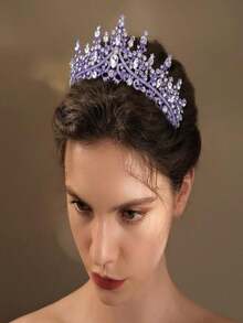 TOBATOBA Tiaras For Women, Dark Purple Tiara Crowns For Women, Wedding Tiara For Bride Queen Crown, Royal Princess Quinceanera Headpieces For Birthday Prom Pageant Halloween Cosplay Accessories - 深灰色 - 查看 3