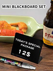 1 Piece Black Chalkboard Set With Liquid Chalk Markers - Mini Blackboard, Price Tag, 6 Color Liquid Chalk Markers, Message Board