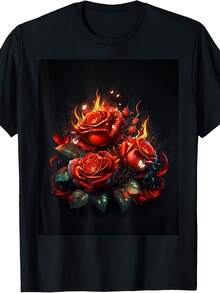 Roses Red Moth And Black Pattern T-Shirt - 款式30 - 查看 1