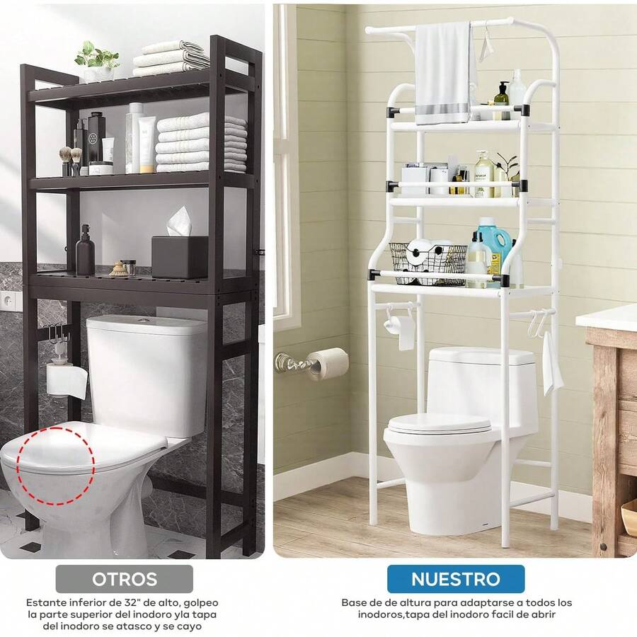 Estante Baño sobre Inodoro, Estante Baño De 3 Niveles, Barandilla Desmontable, Repisa de Acero Inoxidable, Estanterías de Almacenamiento adecuadas para Balcones y lavaderos - 1 - Ver 1