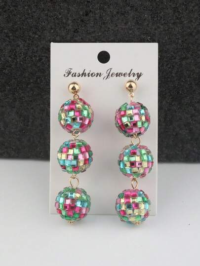 1 par de pendientes colgantes de bola de discoteca de cristal multicolor, joyería para fiestas y días festivos