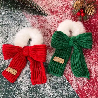 1 pieza Lazo de pelo navideño de punto, accesorio de diadema festiva para mujer, sujetador de cola de caballo, bandas elásticas para el cabello, cintas de goma para el cabello, scrunchies, cuerda para el cabello