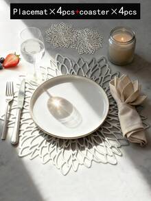 4pcs Gold Hollow Flower Shaped Pvc Placemats, Washable, Easy To Clean, Wipeable, Non-slip, Heat Resistant, For Dining Table, Holiday, Wedding, Party And Festival Decoration - Gold - View 14