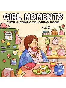 Cozy Girl Homebody Themed Illustrated Coloring Book, Adult Stress Relief Tool, Thick Paper Drawing Book, Relaxation, Anxiety Reduction, Emotional Release, Suitable For Small Gifts, Friends Holiday Leisure, Back To School, School Supplies, Drawing & Painting, Christmas