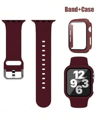 Sportklockarmband och boett. Kompatibel med Apple Watch-armband och boett 40/41/42/44/45/46/49 mm. Snyggt, sportigt och mjukt silikonarmband. Stopp- och reptåligt hårt PC-skal med skärmskydd i härdat glas. Kompatibel med Apple Watch Ultra/11/10/9/8/7/6/5/4/SE. Klockarmband och boett för herr och dam.