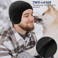 2 Pieces /1 Piece Winter Men Women Winter Running Cycling Hat With Ear Flaps Snow Thermal Warm Knit Skull Cap Windproof Cold-Proof - Multicolor - View 6
