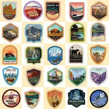 50 hojas/paquete Pegatinas y calcomanías con temática de parques nacionales, aptas para camiones, botellas, portátiles, álbumes de recortes, autos, diarios y decoraciones. Las pegatinas también se pueden usar como regalos para fiestas y vacaciones.