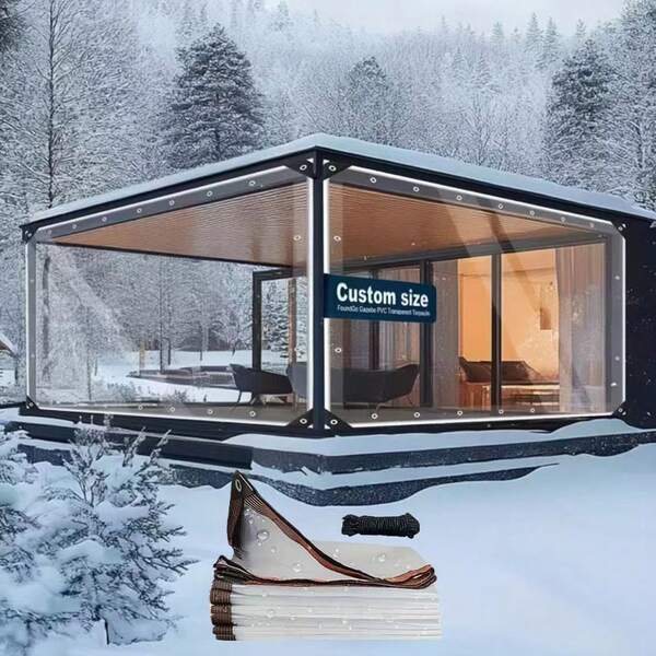 1 pezzo Telo impermeabile pesante e trasparente - Copertura da esterno in PE con occhielli, corde e cinghie, resistente ai raggi UV, vento, pioggia e neve - Adatto per patii, recinzioni di piscine, serre, campeggio, costruzioni - Visibilità ad alta definizione e design ad asciugatura rapida, bordi rinforzati, tessuto resistente agli strappi, ristrutturazione della casa