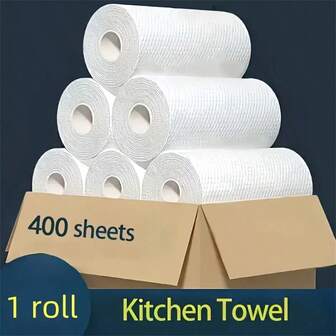 1 Roll Of 400 Sheets Heavyweight White Reusable Kitchen Cleaning Cloths, Multipurpose Wet/Dry Wipes, Non-Stick, Individually Wrapped For Hygiene, Continuous Roll For Home, Kitchen, Dishes, Glass, Surface Cleaning - Cost-Effective And Convenient (400 Sheets/Roll) - Suitable For Grease Removal, Spill Cleanup And Household Cleaning Tasks - Paper Kitchen Cleaning Cloths