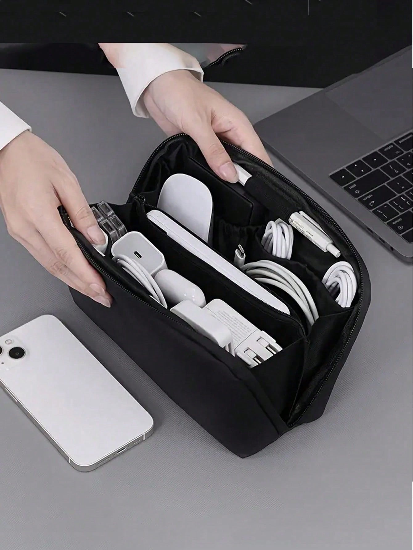 Digital portable storage bag/multi-color, gray digital organizer bag suitable for action camera, photography accessories, USB drives, charging cables, categorized storage, travel carrying bag/charger bag/waterproof charger box/multi-purpose electronics or
