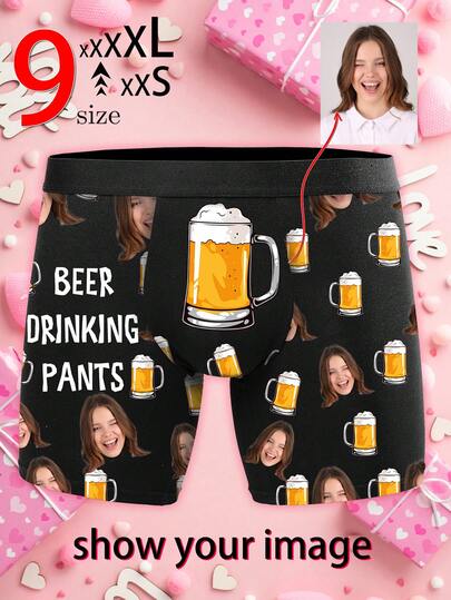 1 par specialdesignade herrboxershorts, underkläder med ölmuggar, ordet "Skål" och upprepade personliga bildmönster, samt anpassningsbara karaktärsmönster. Finns även i 9 storlekar från XXS till XXXXL, personliga fotoboxershorts för män, söta och romantiska långa herrunderkläder, en present till din älskade, jubileumspresent, bröllopspresent, parpresent, bästa vänpresent, pojkvän/man/hans present.