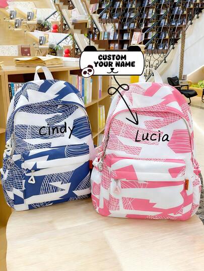 A Large-Capacity Nylon Backpack With Customizable Name, Featuring Unique Designer Prints, Fashionable Personalised Bag, Available In Multiple Colours, Can Be Engraved With A Name Or Holiday Greeting, Create Your Own Bag. This Backpack Is Perfect For Daily Use, Including Outings, Travelling, Shopping, Sports