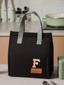 1pc Pearl Letter Pattern Canvas Tote Bag, Simple English Letter Solid Color DIY Handheld Insulated Lunch Bag, Lunch Box Bag, Thermal Lunch Bag, Large Capacity Insulated Lunch Tote Bag For Students, Office Workers, Waterproof, Oil-Proof - Multicolor - View 166