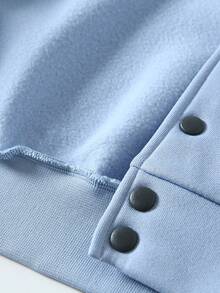 Oversized Light Blue White Color Block Baseball Jacket - Streetwear Vintage Inspired Soft Fabric Casual Coat For Men & Women - 淺藍白色 - 查看 3
