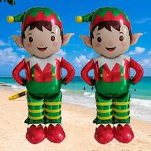 1/2 Dozen 48inch Christmas StandingFoil Balloons - Self-Sealing Red & GreenDesign With Striped Pants, Pointed Ears And Hat - Indoor/Outdoor Holiday Decor, Suitable For Home, Party, Thanksgiving & Christmas - Includes Inflation Nozzle, No Power Needed, Festive Home Decor, Vibrant Holiday Balloons, Easy Self-Sealing Balloons - Red - View 3